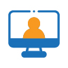 Icon of a desktop computer with outline of a person