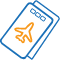 Passport Icon Blue and orange icon of a passport and a plane